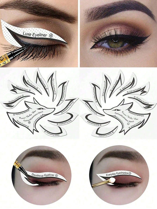 12pcs Fox Tail Shaped Eyeliner Stencil Winged And Smoky Eye Shadow Applicator, Suitable For Liquid Eyeliner, Waterproof Eyeliner Pencil, Eye Liner Gel, Eye Liner Pencil, Eye Liner Brush; Ideal For Beg
