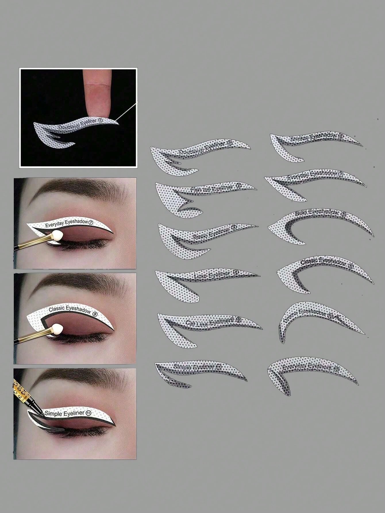 12pcs Fox Tail Shaped Eyeliner Stencil Winged And Smoky Eye Shadow Applicator, Suitable For Liquid Eyeliner, Waterproof Eyeliner Pencil, Eye Liner Gel, Eye Liner Pencil, Eye Liner Brush; Ideal For Beg
