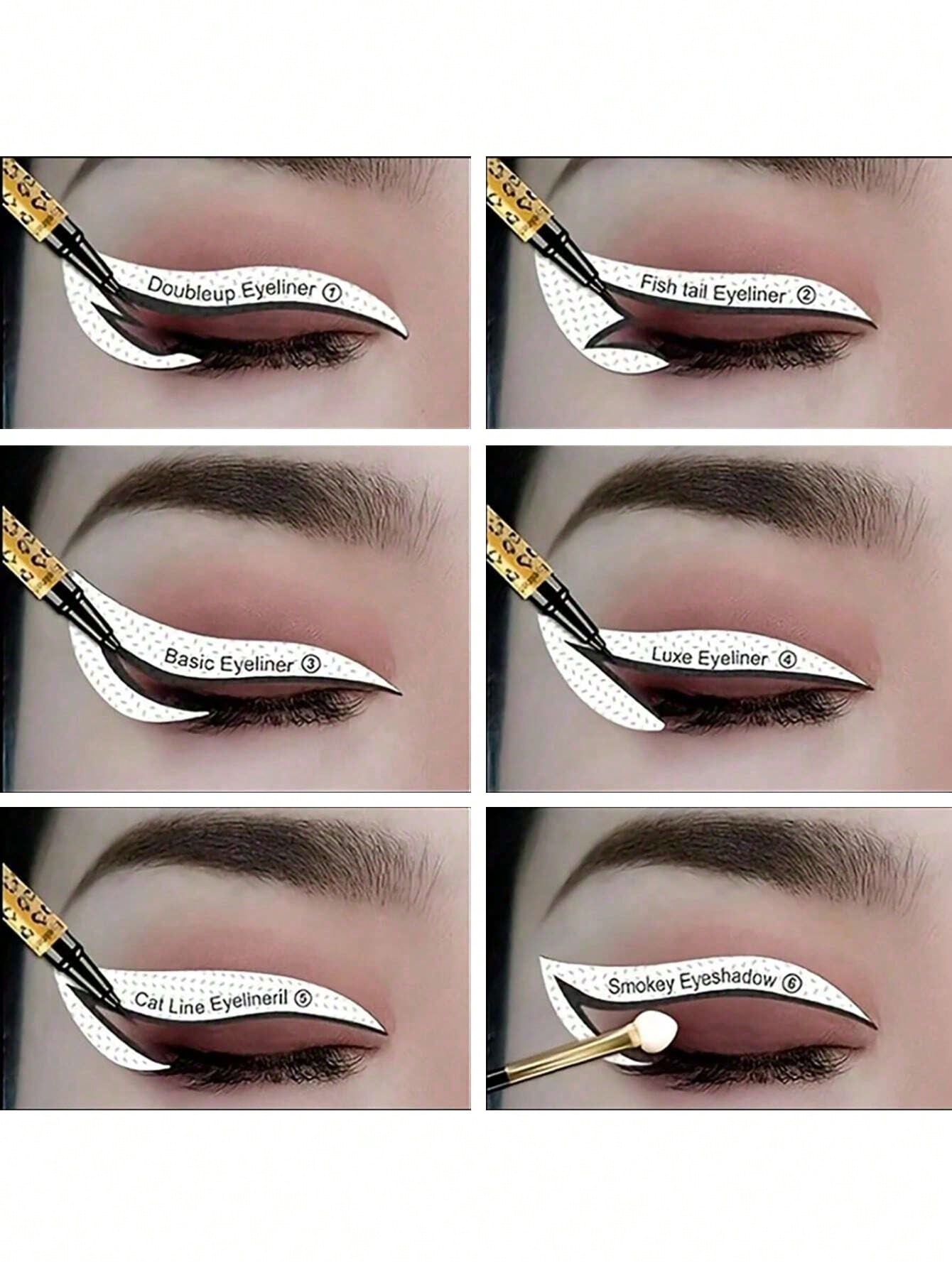 12pcs Fox Tail Shaped Eyeliner Stencil Winged And Smoky Eye Shadow Applicator, Suitable For Liquid Eyeliner, Waterproof Eyeliner Pencil, Eye Liner Gel, Eye Liner Pencil, Eye Liner Brush; Ideal For Beg
