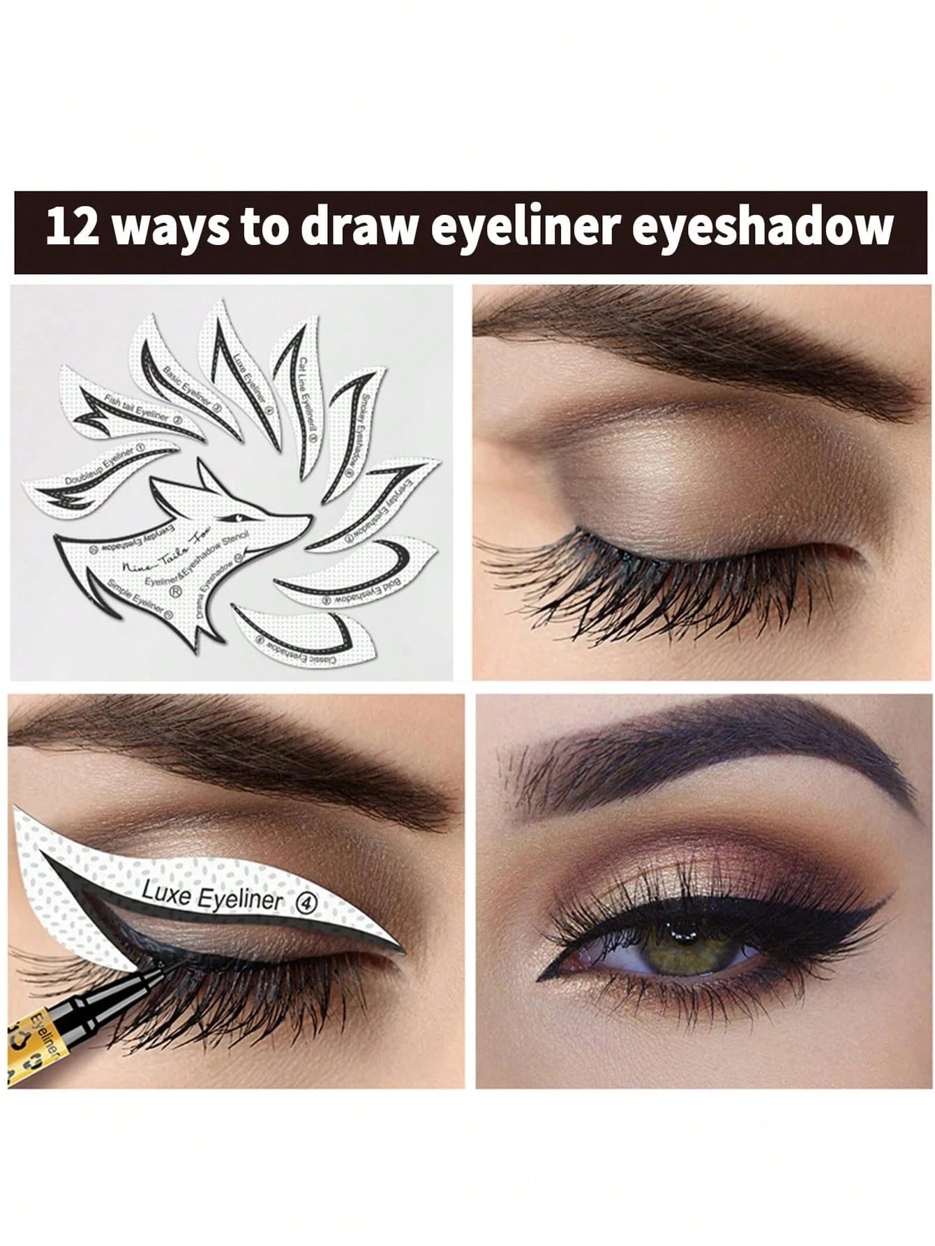 12pcs Fox Tail Shaped Eyeliner Stencil Winged And Smoky Eye Shadow Applicator, Suitable For Liquid Eyeliner, Waterproof Eyeliner Pencil, Eye Liner Gel, Eye Liner Pencil, Eye Liner Brush; Ideal For Beg