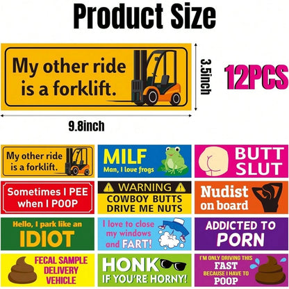 12pcs Funny Car Magnet, Prank Magnetic Bumper Decals For Adult Waterproof Car Hilarious Bumper Sticker Reusable Joke Funny Bumper Warming Sign For Car Truck Vehicle