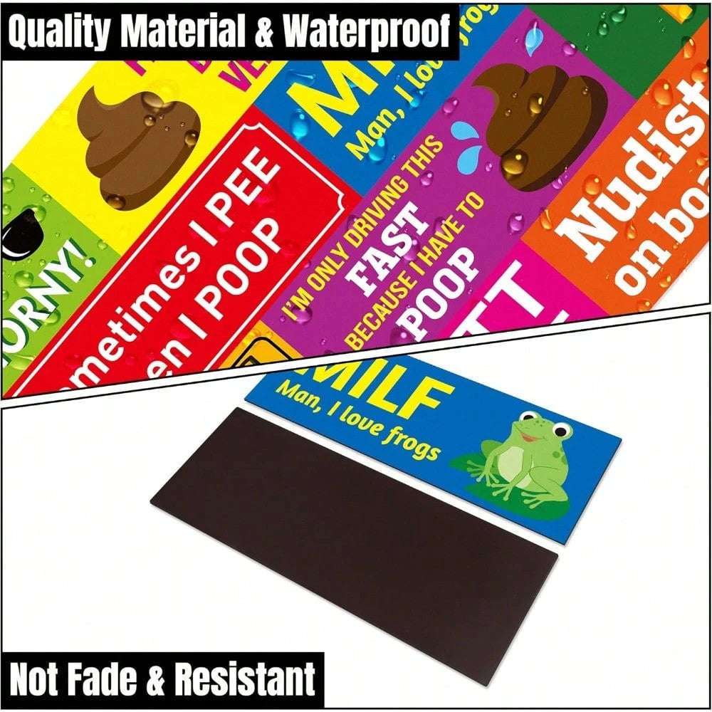 12pcs Funny Car Magnet, Prank Magnetic Bumper Decals For Adult Waterproof Car Hilarious Bumper Sticker Reusable Joke Funny Bumper Warming Sign For Car Truck Vehicle