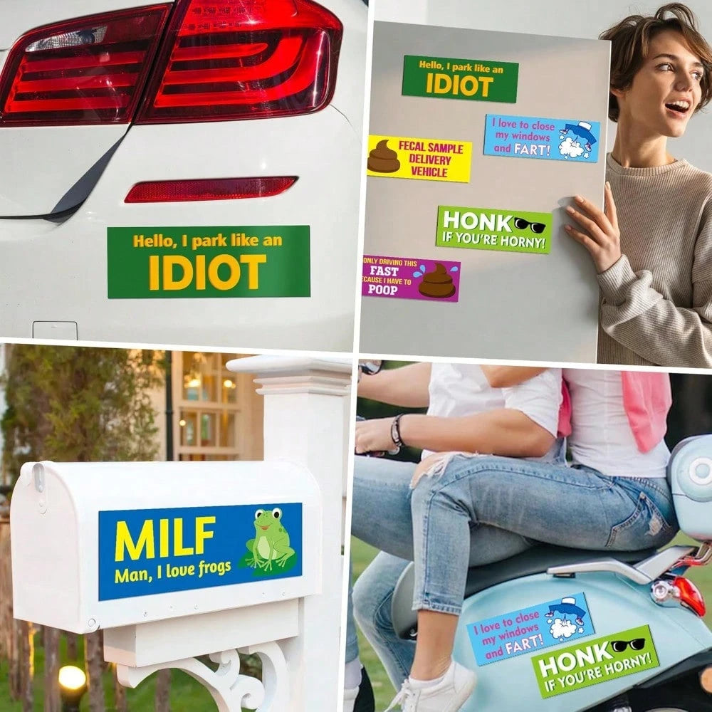 12pcs Funny Car Magnet, Prank Magnetic Bumper Decals For Adult Waterproof Car Hilarious Bumper Sticker Reusable Joke Funny Bumper Warming Sign For Car Truck Vehicle