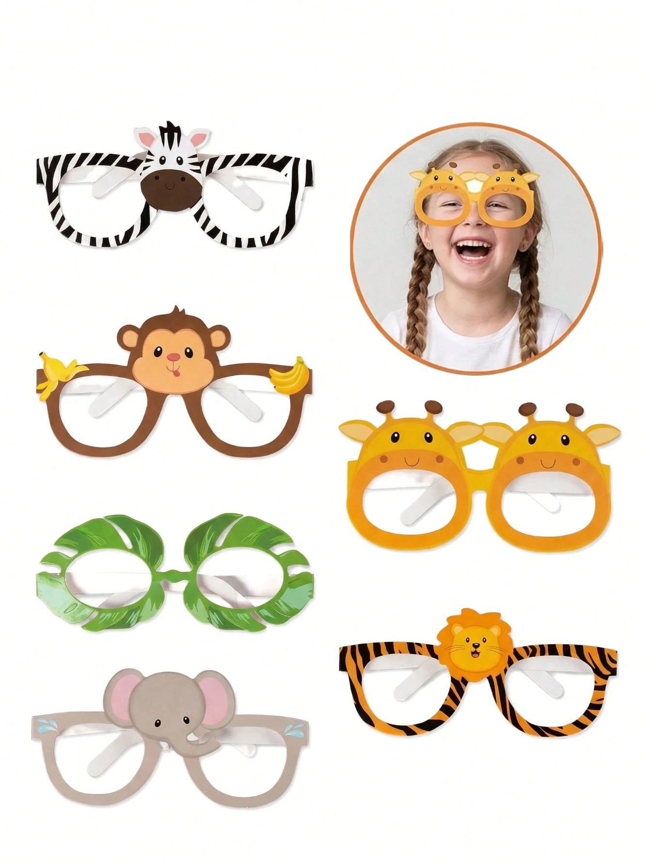12pcs Jungle Animal Theme Paper Masks, Jungle Adventure Birthday Celebration, Cartoon Animal Theme Glasses, Suitable For Photo Taking At Events, Forest Theme Party Favor Glasses, Green Forest Wild Ani