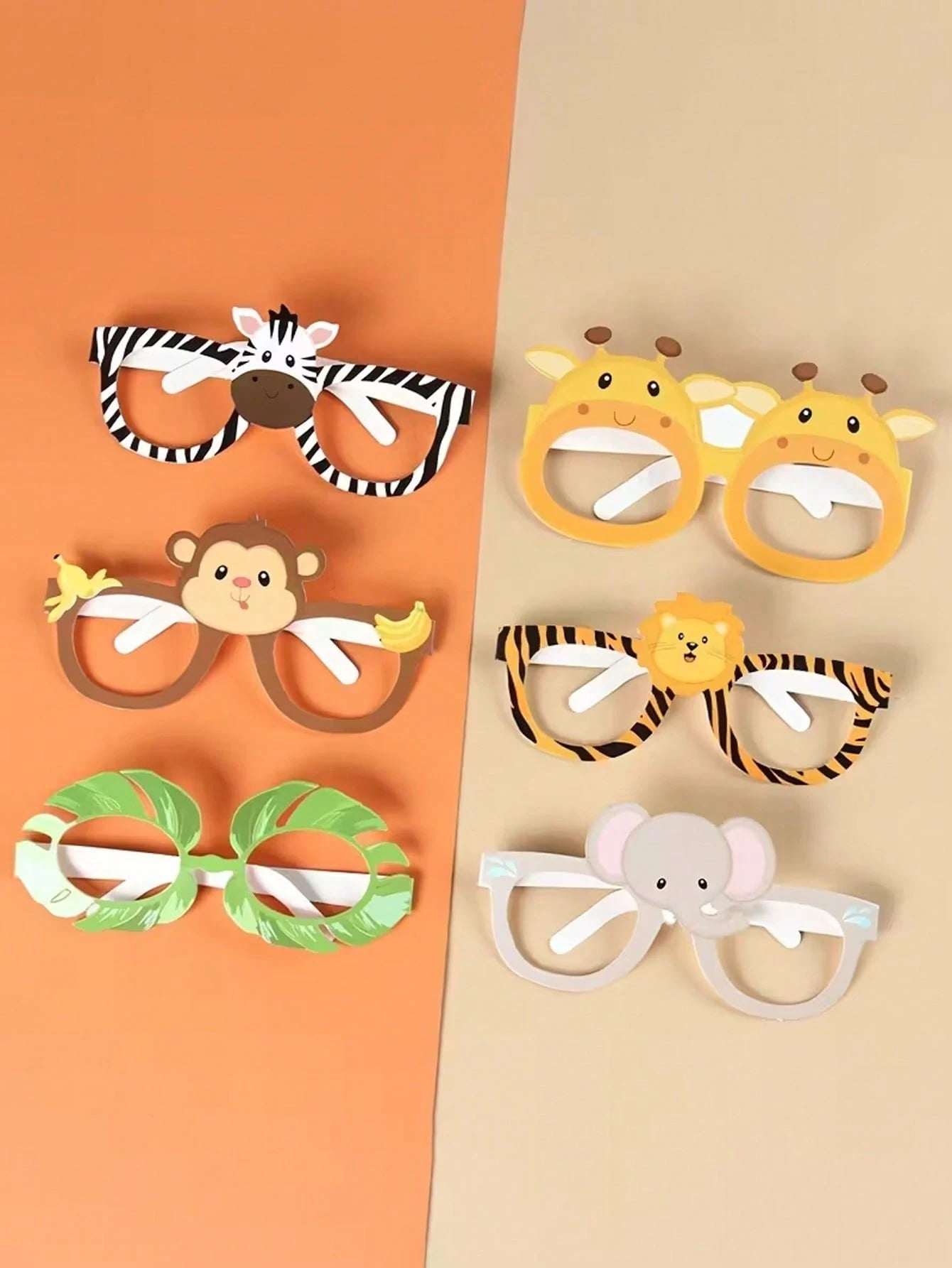 12pcs Jungle Animal Theme Paper Masks, Jungle Adventure Birthday Celebration, Cartoon Animal Theme Glasses, Suitable For Photo Taking At Events, Forest Theme Party Favor Glasses, Green Forest Wild Ani