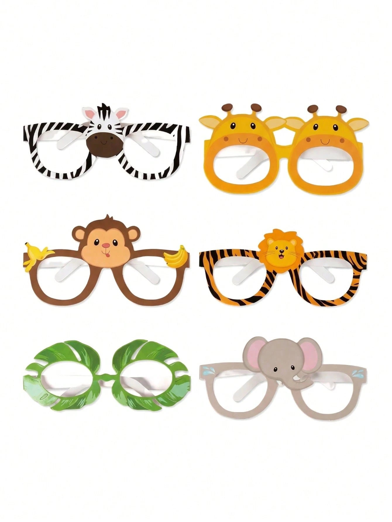 12pcs Jungle Animal Theme Paper Masks, Jungle Adventure Birthday Celebration, Cartoon Animal Theme Glasses, Suitable For Photo Taking At Events, Forest Theme Party Favor Glasses, Green Forest Wild Ani