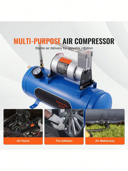12V Air Compressor With Tank 1.6 Gallon/6 L, Train Horn Air Compressor, 120 Psi Working Pressure Onboard Air Compressor System For Train Air Horns, Inflating Tires, Air Mattresses