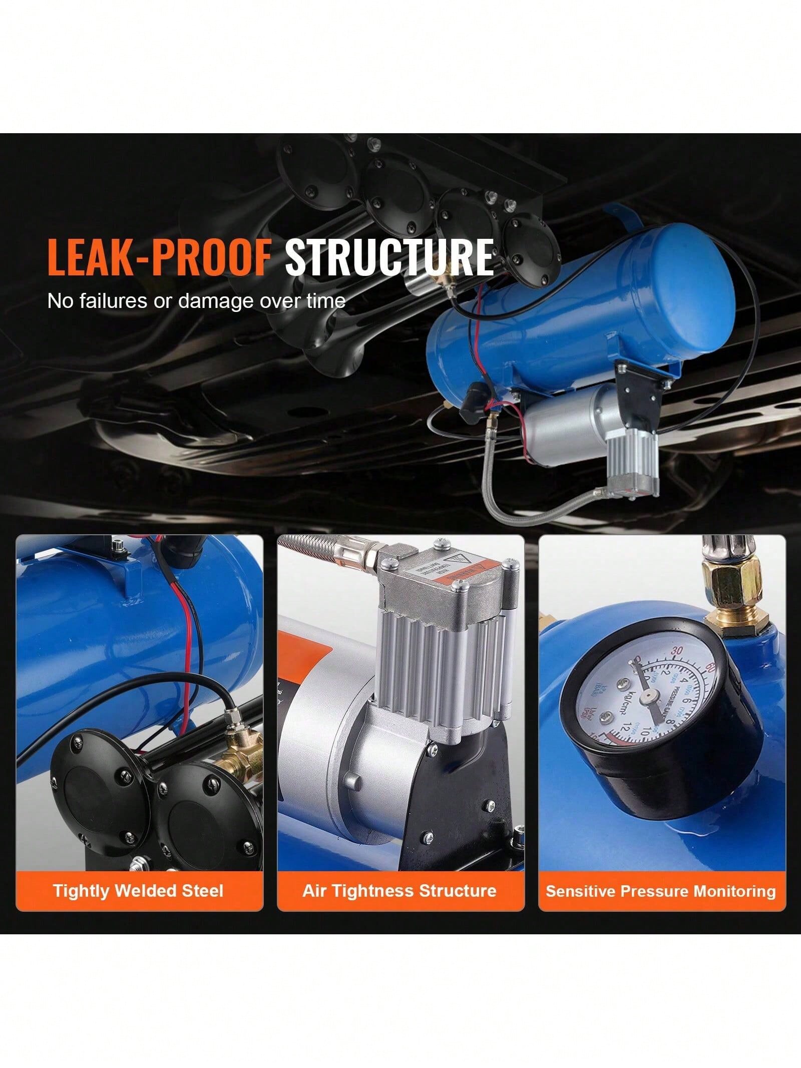 12V Air Compressor With Tank 1.6 Gallon/6 L, Train Horn Air Compressor, 120 Psi Working Pressure Onboard Air Compressor System For Train Air Horns, Inflating Tires, Air Mattresses
