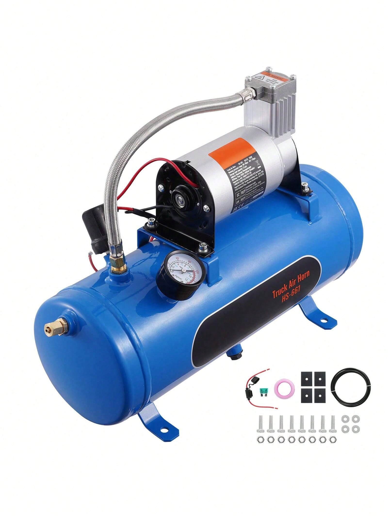 12V Air Compressor With Tank 1.6 Gallon/6 L, Train Horn Air Compressor, 120 Psi Working Pressure Onboard Air Compressor System For Train Air Horns, Inflating Tires, Air Mattresses