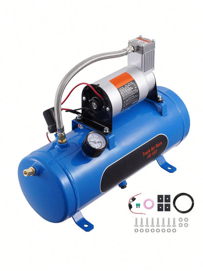 12V Air Compressor With Tank 1.6 Gallon/6 L, Train Horn Air Compressor, 120 Psi Working Pressure Onboard Air Compressor System For Train Air Horns, Inflating Tires, Air Mattresses