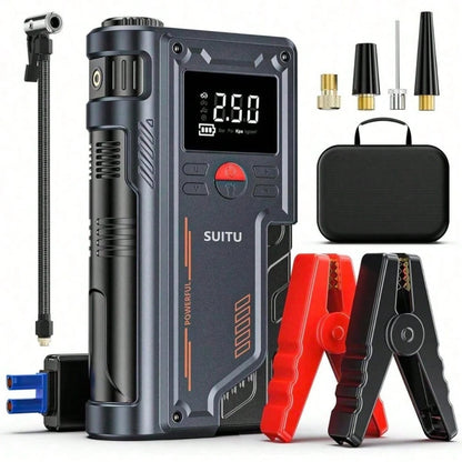 12V Portable 2-In-1 Car Emergency Device: Jump Starter + Air Pump- 150PSI Inflation,-40°C Operation, Fits Most Vehicles