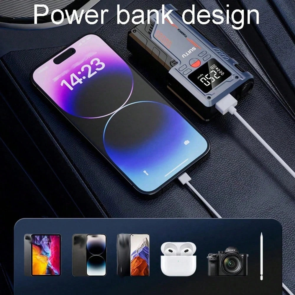 12V Portable 2-In-1 Car Emergency Device: Jump Starter + Air Pump- 150PSI Inflation,-40°C Operation, Fits Most Vehicles