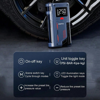 12V Portable 2-In-1 Car Emergency Device: Jump Starter + Air Pump- 150PSI Inflation,-40°C Operation, Fits Most Vehicles