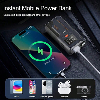 12V Portable 2-In-1 Car Emergency Device: Jump Starter + Air Pump- 150PSI Inflation,-40°C Operation, Fits Most Vehicles