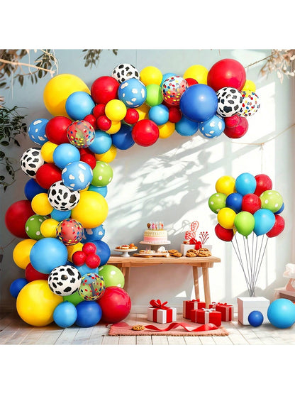 133pcs Colorful Cartoon Polka Dot Balloon Garland Kit| 10-Inch Red, Yellow, Blue Balloons, Suitable For Boys, Girls, Kids Birthday Party, Baby Shower, Halloween, Christmas Decorations, Reusable Wreat