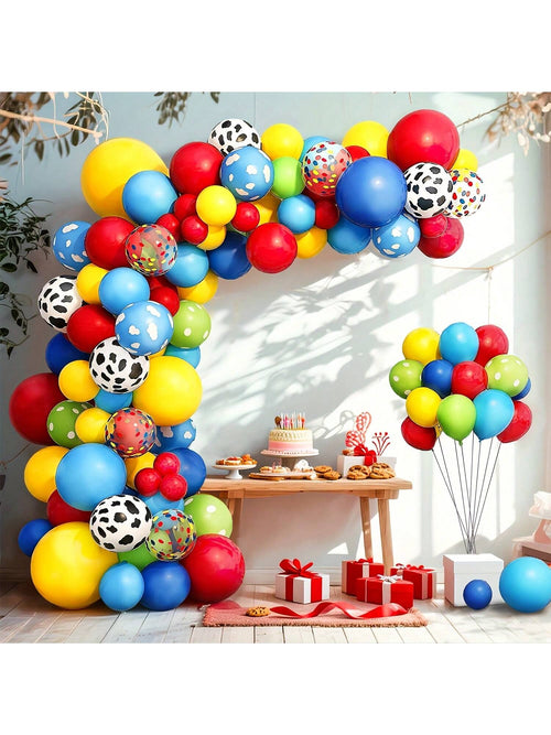133pcs Colorful Cartoon Polka Dot Balloon Garland Kit| 10-Inch Red, Yellow, Blue Balloons, Suitable For Boys, Girls, Kids Birthday Party, Baby Shower, Halloween, Christmas Decorations, Reusable Wreat