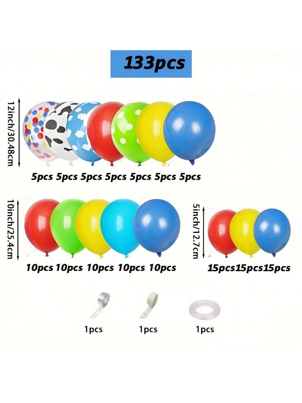 133pcs Colorful Cartoon Polka Dot Balloon Garland Kit| 10-Inch Red, Yellow, Blue Balloons, Suitable For Boys, Girls, Kids Birthday Party, Baby Shower, Halloween, Christmas Decorations, Reusable Wreat