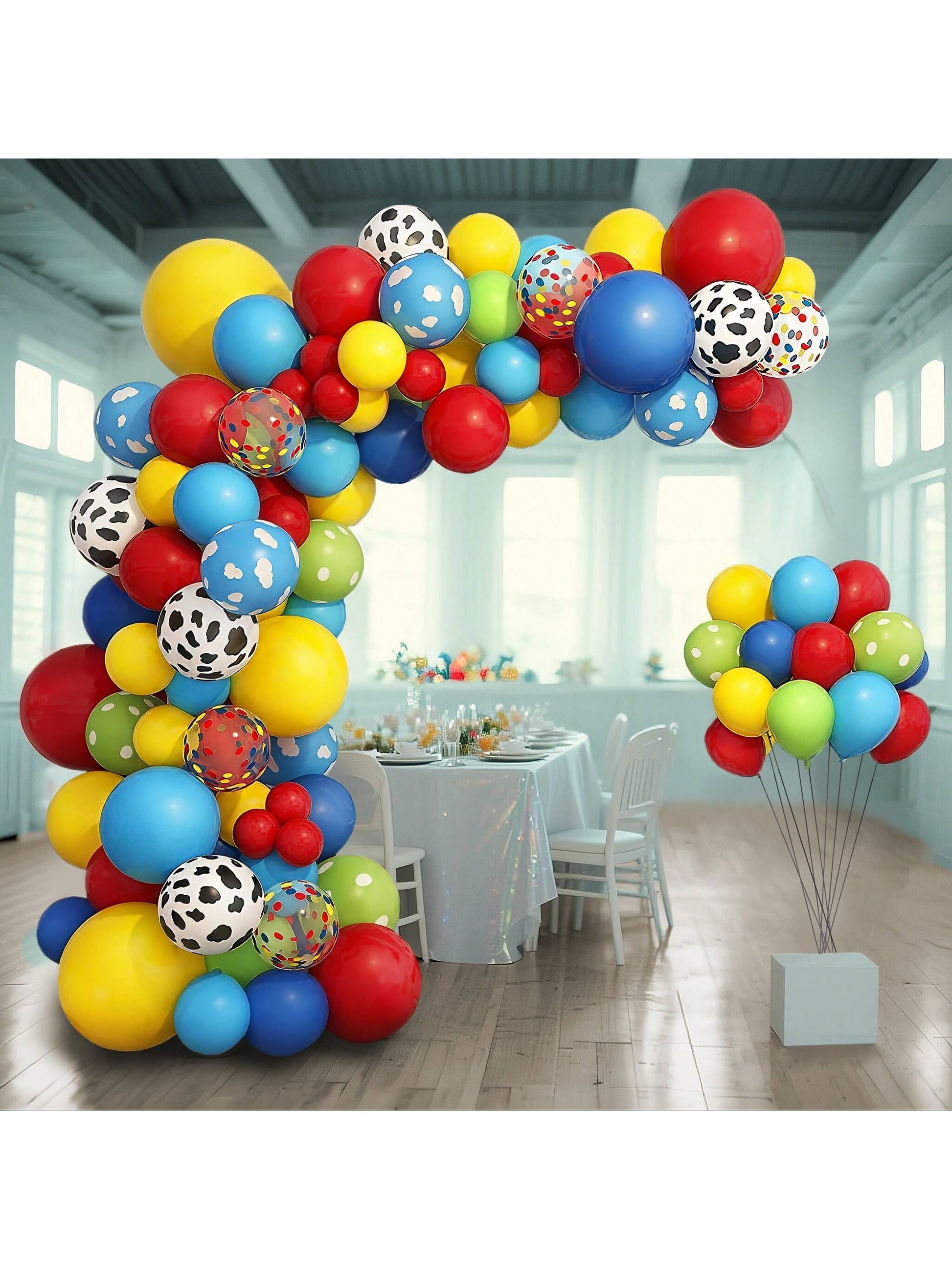 133pcs Colorful Cartoon Polka Dot Balloon Garland Kit| 10-Inch Red, Yellow, Blue Balloons, Suitable For Boys, Girls, Kids Birthday Party, Baby Shower, Halloween, Christmas Decorations, Reusable Wreat