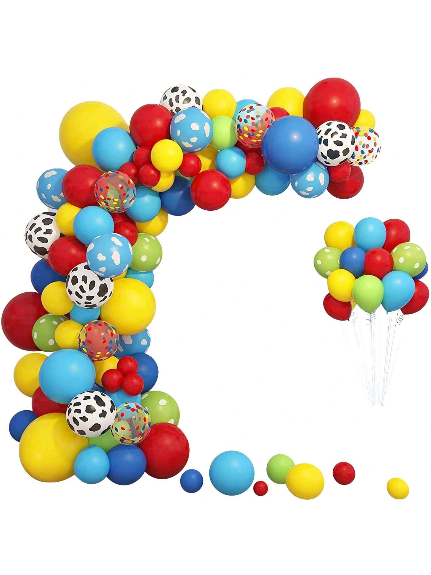 133pcs Colorful Cartoon Polka Dot Balloon Garland Kit| 10-Inch Red, Yellow, Blue Balloons, Suitable For Boys, Girls, Kids Birthday Party, Baby Shower, Halloween, Christmas Decorations, Reusable Wreat
