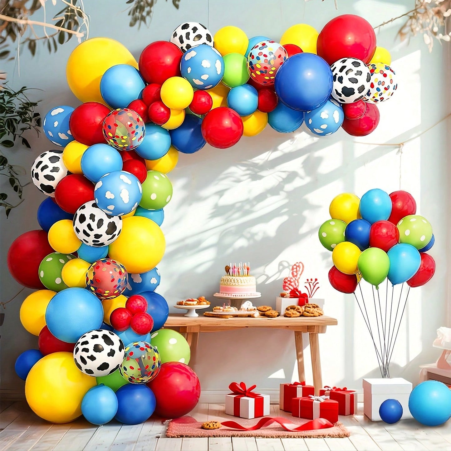 133pcs Colorful Cartoon Polka Dot Balloon Garland Kit| 10-Inch Red, Yellow, Blue Balloons, Suitable For Boys, Girls, Kids Birthday Party, Baby Shower, Halloween, Christmas Decorations, Reusable Wreat