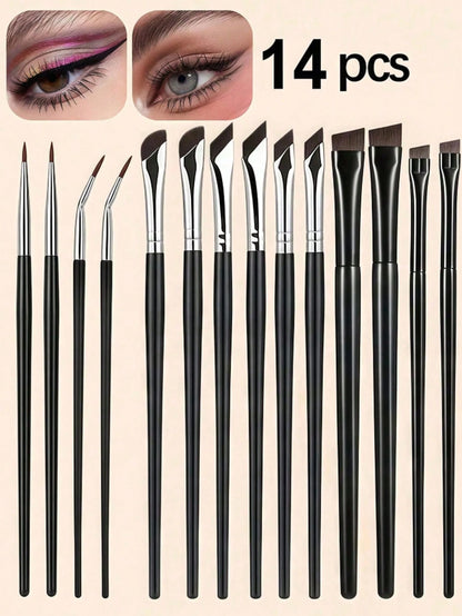 14pcs Precise Eye Makeup Brush Set, Including Angled Eyeliner Brush, Angled Eyeliner Brush, Ultra-Fine Eyeliner Brush And Eyebrow Brush. Suitable For Eyebrows, Eyeliner And Eyeshadow, Creating Charmin