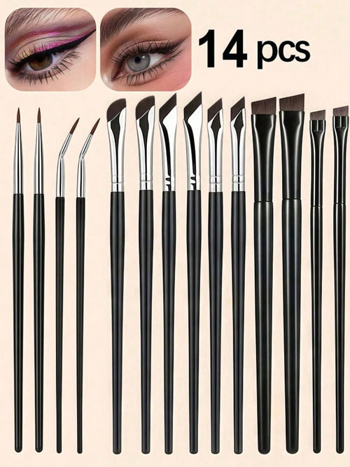 14pcs Precise Eye Makeup Brush Set, Including Angled Eyeliner Brush, Angled Eyeliner Brush, Ultra-Fine Eyeliner Brush And Eyebrow Brush. Suitable For Eyebrows, Eyeliner And Eyeshadow, Creating Charmin