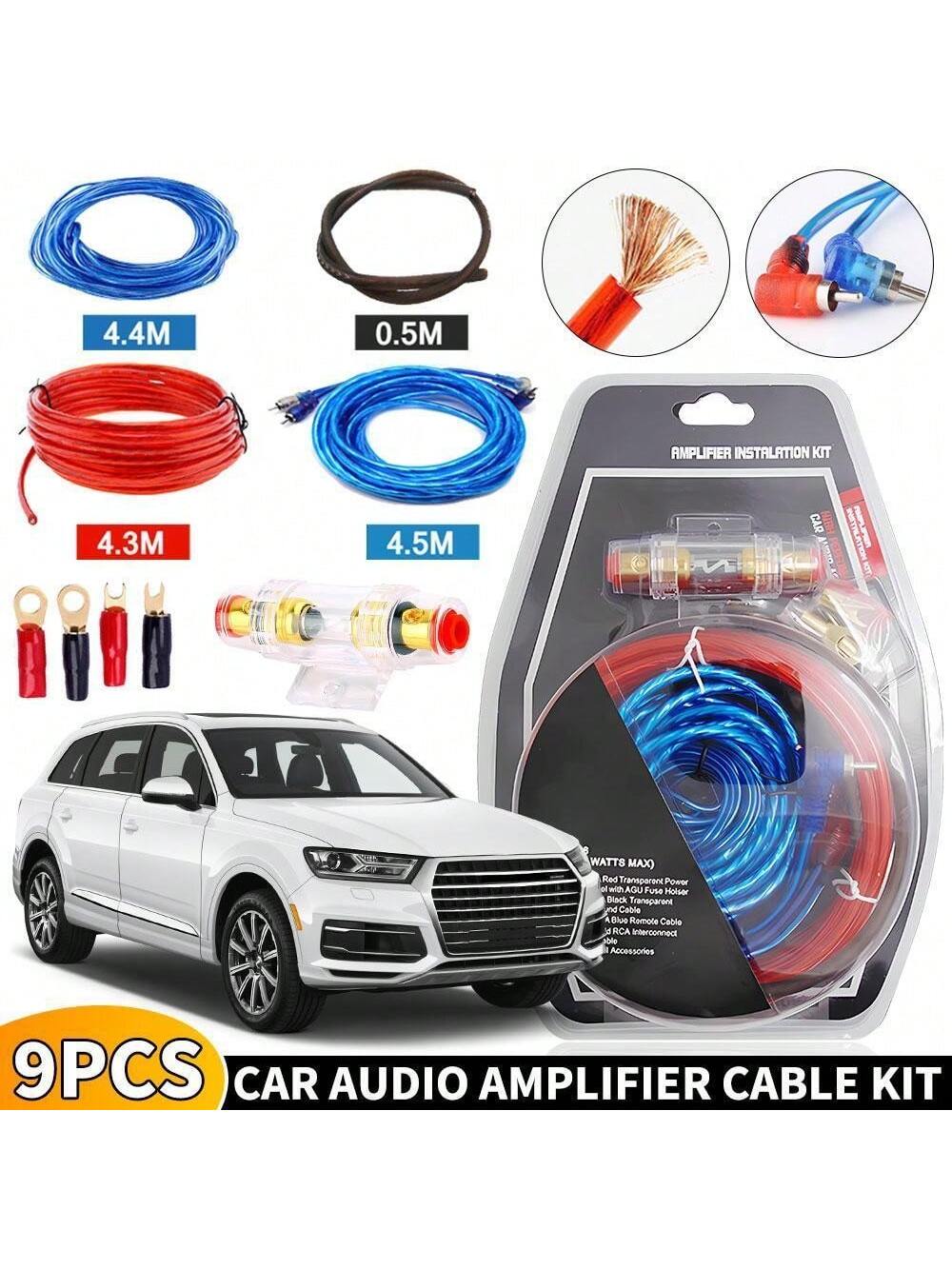 1500W Max Car Subwoofer Amplifier Kit, Complete Audio Upgrade With Fuse Control, Power & Ground Cables, Terminal Blocks, And Speaker Signal Wire