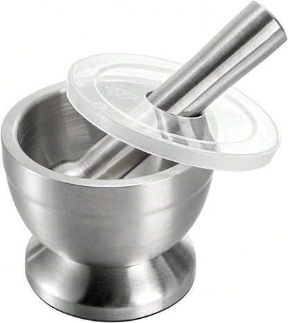 18/8 Stainless Steel Mortar And Pestle Set For Grinding Spices, Crushing Pills, And Pulverizing Herbs, With Italian Pesto Bowl, 1.5-Cup Capacity (350 Ml)