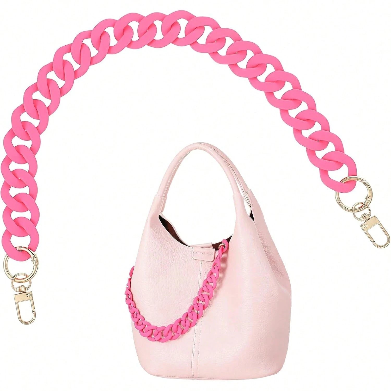 18 Inch Pink Purse Chain, Fashionable Handbag Chain Straps Acrylic Purse Chain Strap Decorative Cute Flat Straps Replacement Chains With Buckles For Handbag Purse Shoulder Bag