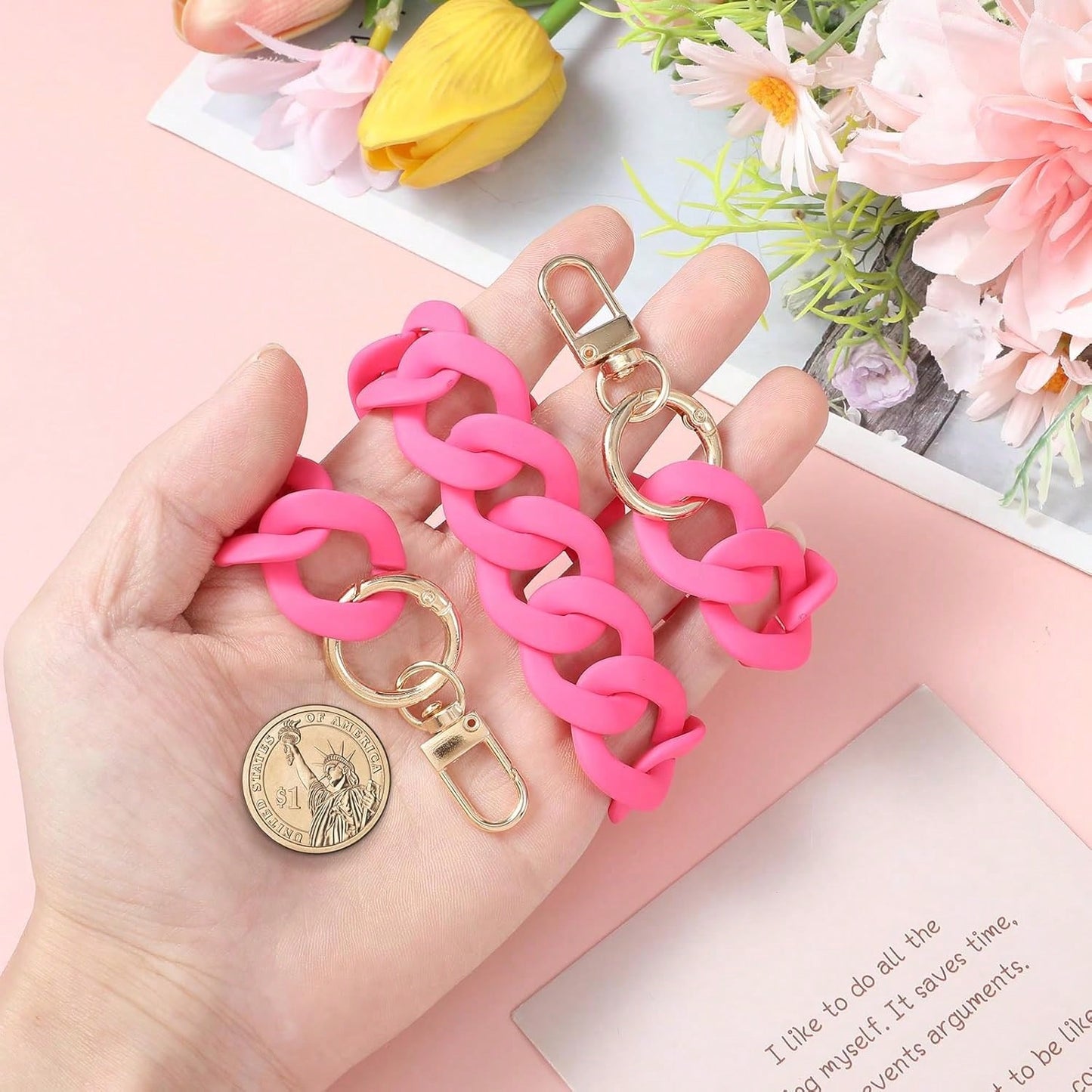 18 Inch Pink Purse Chain, Fashionable Handbag Chain Straps Acrylic Purse Chain Strap Decorative Cute Flat Straps Replacement Chains With Buckles For Handbag Purse Shoulder Bag