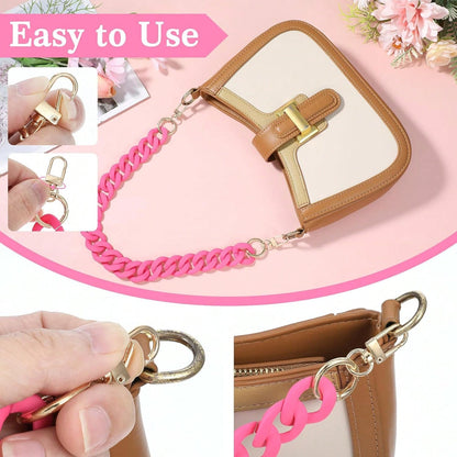 18 Inch Pink Purse Chain, Fashionable Handbag Chain Straps Acrylic Purse Chain Strap Decorative Cute Flat Straps Replacement Chains With Buckles For Handbag Purse Shoulder Bag