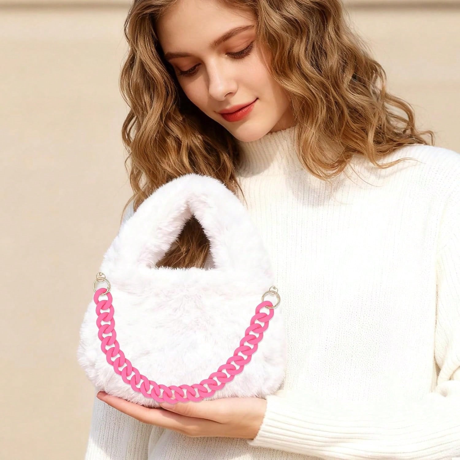 18 Inch Pink Purse Chain, Fashionable Handbag Chain Straps Acrylic Purse Chain Strap Decorative Cute Flat Straps Replacement Chains With Buckles For Handbag Purse Shoulder Bag