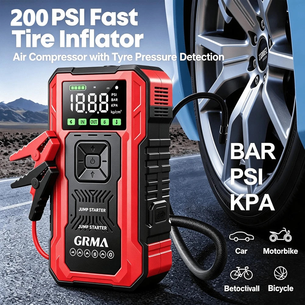 18000A Emergency Starting Power Supply, 12V Portable Car Emergency Starter, 200PSI Car Emergency Starting Power Supply With An Inflation Pump, Starting Power Supply Kit, Automotive Accessories Tools