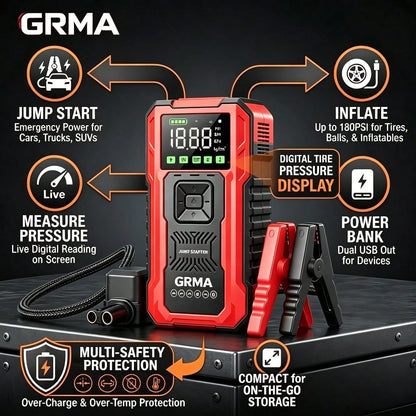 18000A Emergency Starting Power Supply, 12V Portable Car Emergency Starter, 200PSI Car Emergency Starting Power Supply With An Inflation Pump, Starting Power Supply Kit, Automotive Accessories Tools