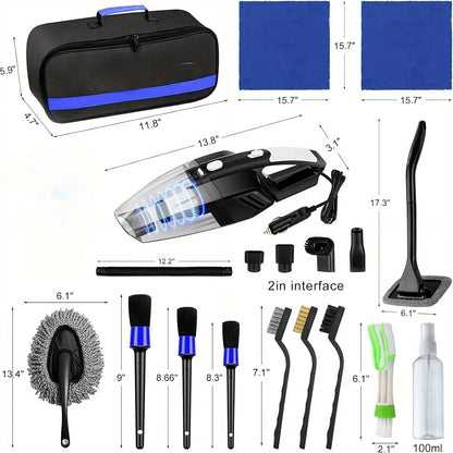 19 Piece Car Care Tools, High-Power Handheld Vacuum Cleaner, Cleaning And Car Wash Kit, Interior Cleaning Set. Available In Purple, Blue, And Purple.