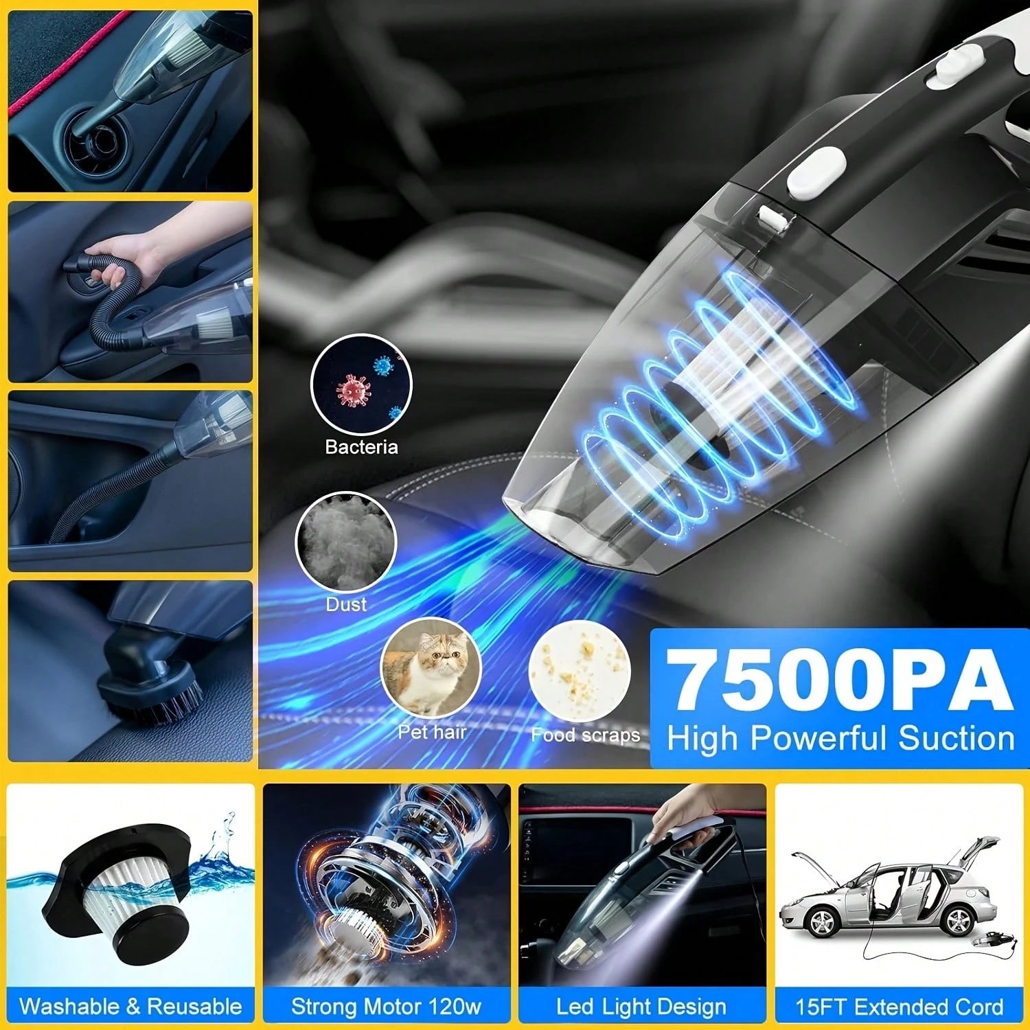 19-Piece Car Cleaning Set Including Interior Cleaning Tools, High-Power Handheld Vacuum, Brush Set, Windshield Tools, Duster, Towels, A Complete Car Care Kit