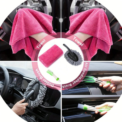 19-Piece Car Cleaning Set Including Interior Cleaning Tools, High-Power Handheld Vacuum, Brush Set, Windshield Tools, Duster, Towels, A Complete Car Care Kit