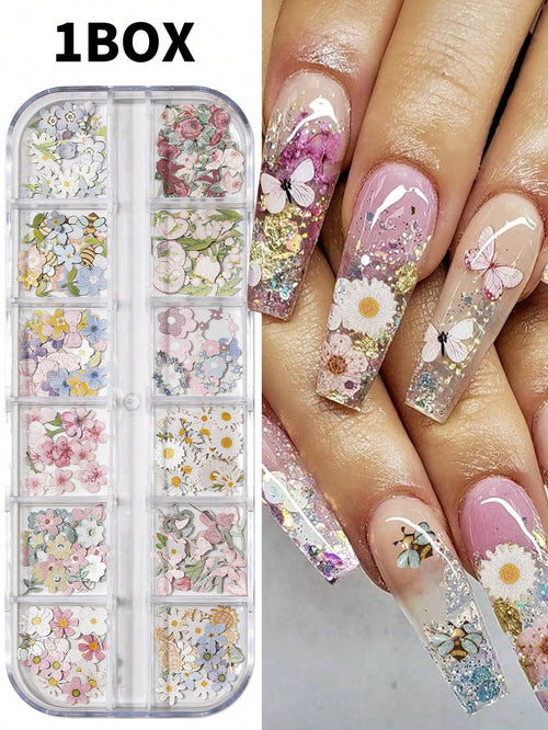 1Box 240Pcs 3D Wood Pulp Flower Nail Art Charm Butterfly Nails Art Flower Nail Charms Clear Bow Butterfly Nailfor Nail Art Decoration & DIY Crafting Design
