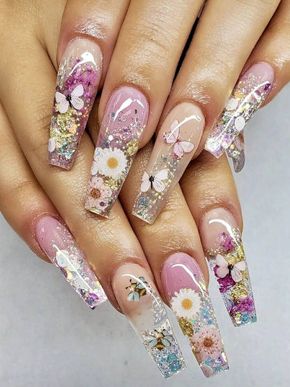 1Box 240Pcs 3D Wood Pulp Flower Nail Art Charm Butterfly Nails Art Flower Nail Charms Clear Bow Butterfly Nailfor Nail Art Decoration & DIY Crafting Design