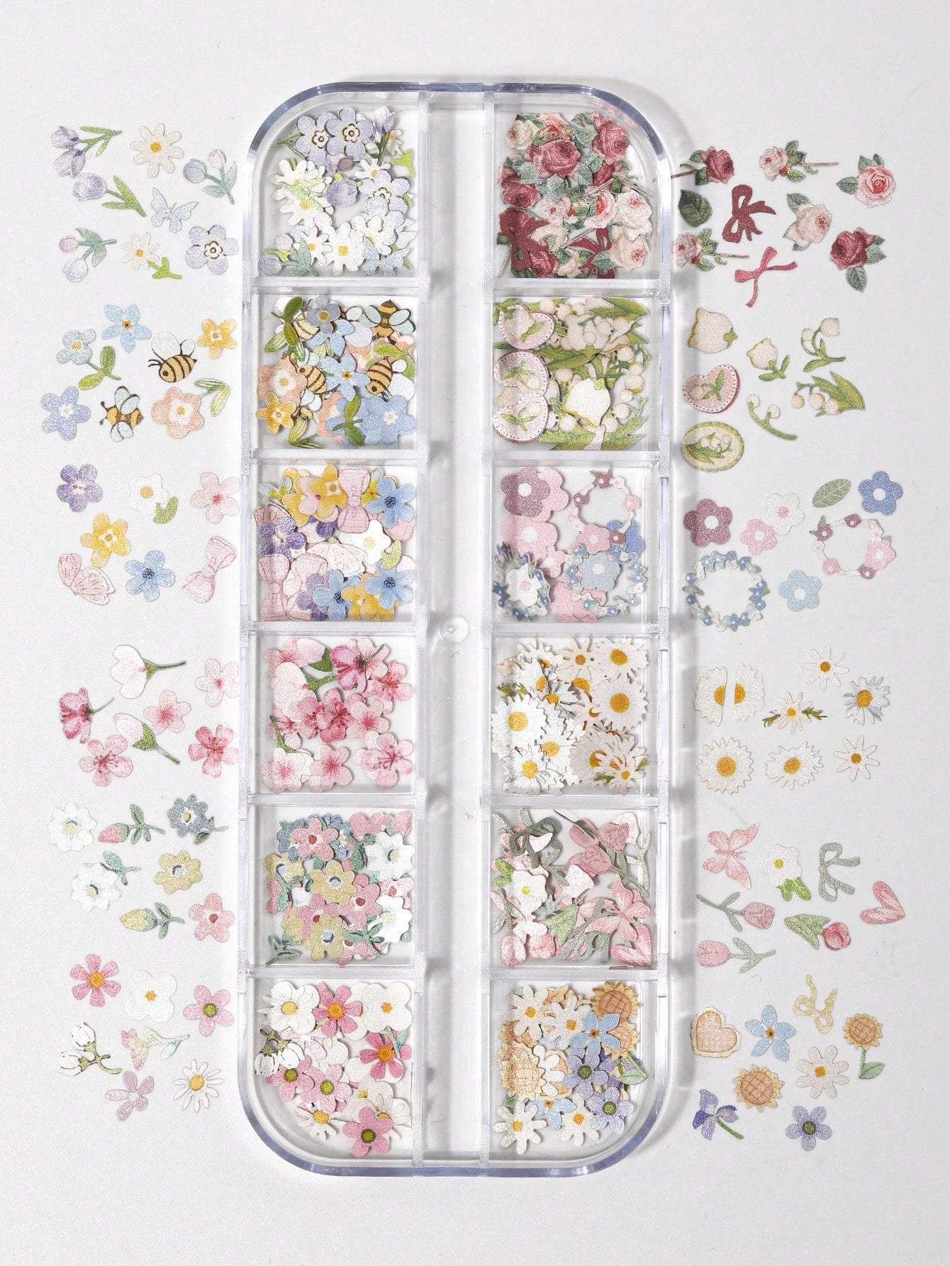 1Box 240Pcs 3D Wood Pulp Flower Nail Art Charm Butterfly Nails Art Flower Nail Charms Clear Bow Butterfly Nailfor Nail Art Decoration & DIY Crafting Design