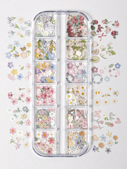 1Box 240Pcs 3D Wood Pulp Flower Nail Art Charm Butterfly Nails Art Flower Nail Charms Clear Bow Butterfly Nailfor Nail Art Decoration & DIY Crafting Design