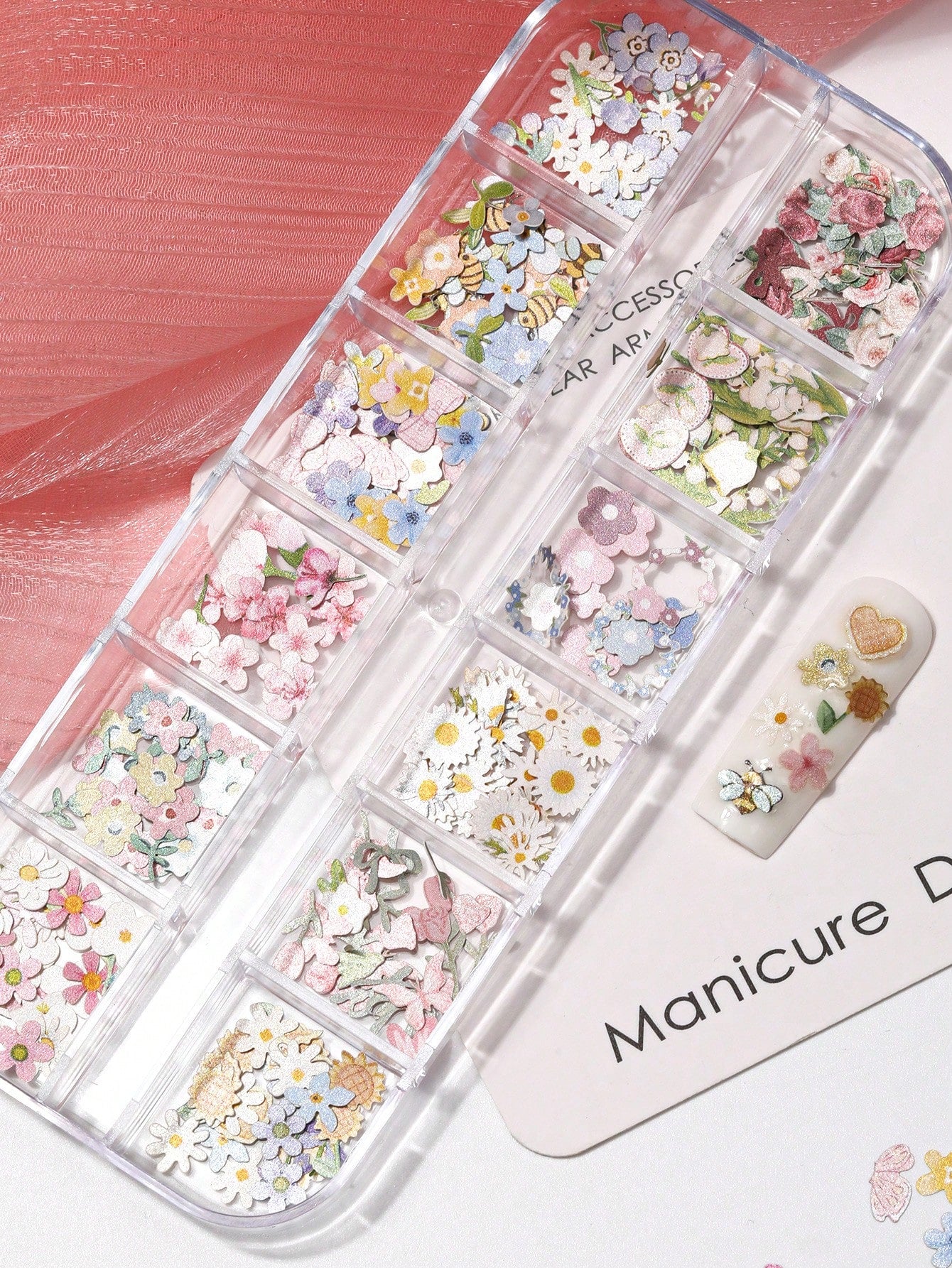 1Box 240Pcs 3D Wood Pulp Flower Nail Art Charm Butterfly Nails Art Flower Nail Charms Clear Bow Butterfly Nailfor Nail Art Decoration & DIY Crafting Design