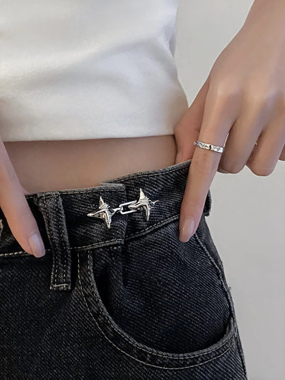 1pair Fashionable Jeans Waistband Retractor With Button, Adjustable Waist Size, Star Shaped