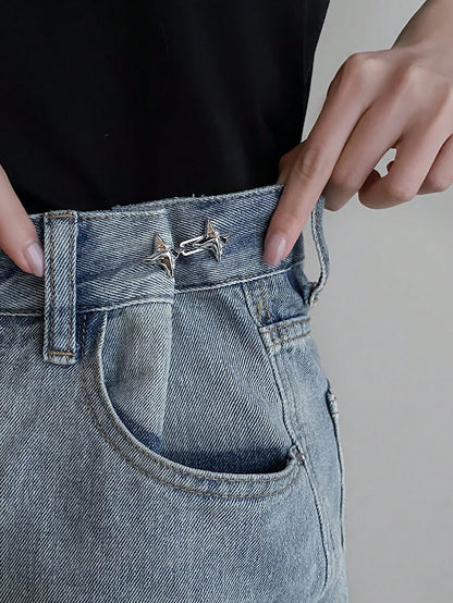 1pair Fashionable Jeans Waistband Retractor With Button, Adjustable Waist Size, Star Shaped