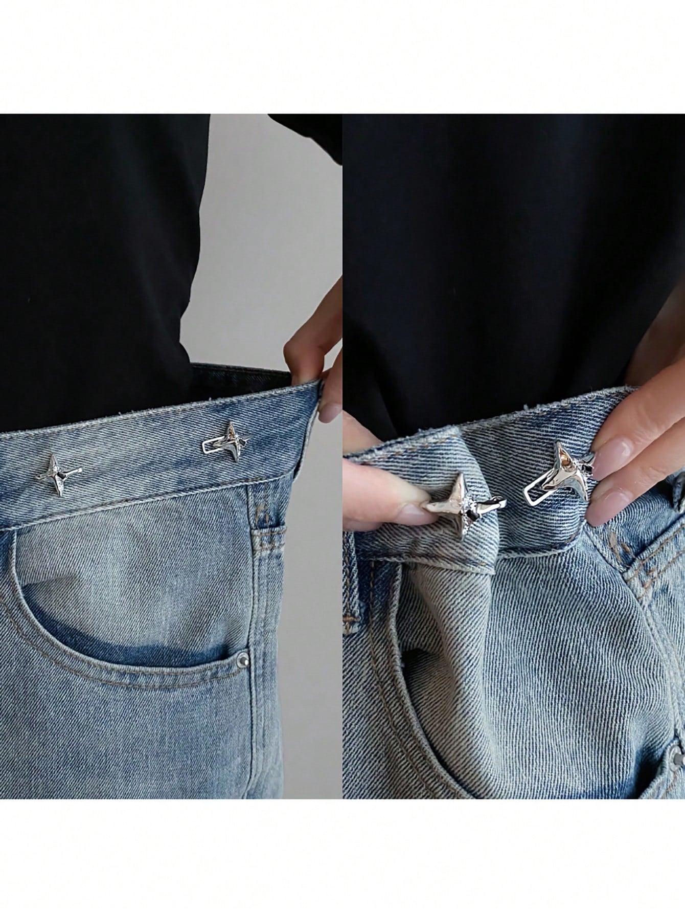 1pair Fashionable Jeans Waistband Retractor With Button, Adjustable Waist Size, Star Shaped