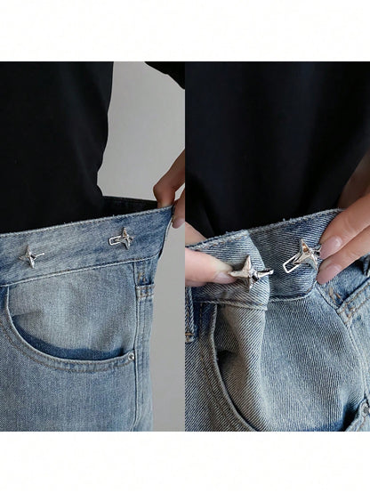 1pair Fashionable Jeans Waistband Retractor With Button, Adjustable Waist Size, Star Shaped