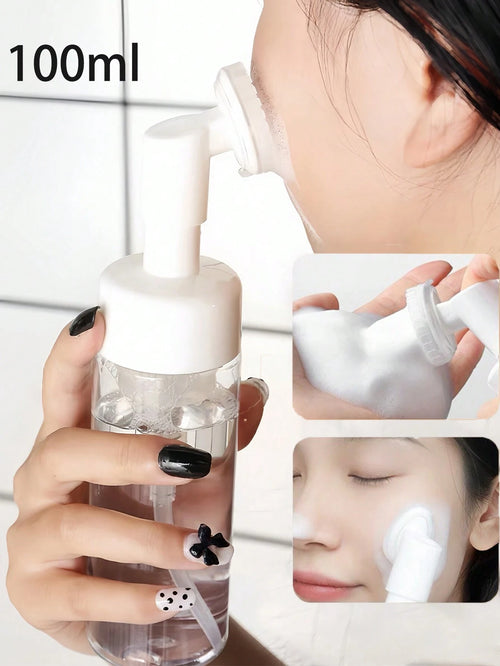 1pc 100ml Portable Silicone Brush Foam Bottle, For Diy Facial Cleanser, Shampoo Foaming Machine, Face Cleansing Brush