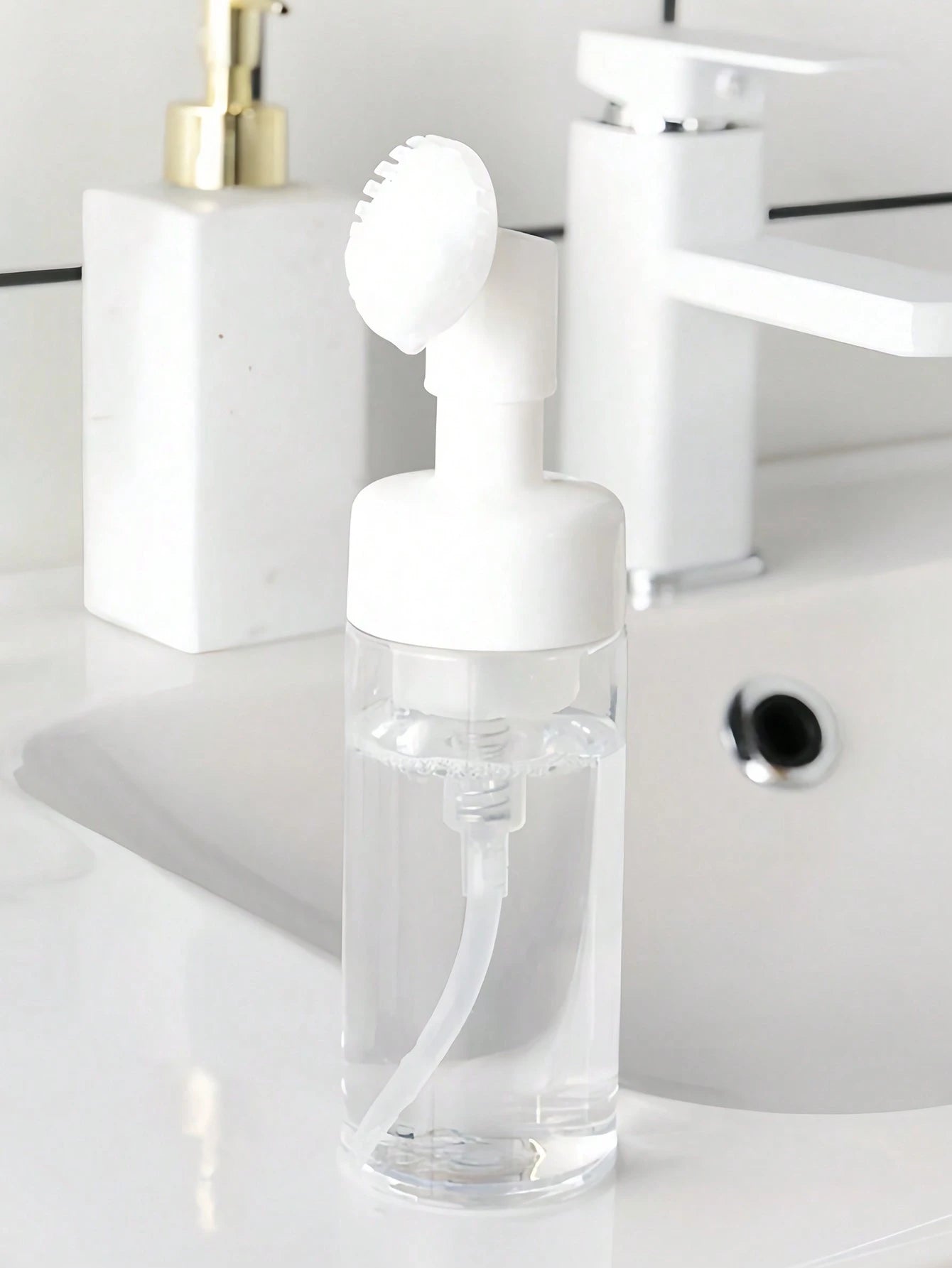 1pc 100ml Portable Silicone Brush Foam Bottle, For Diy Facial Cleanser, Shampoo Foaming Machine, Face Cleansing Brush