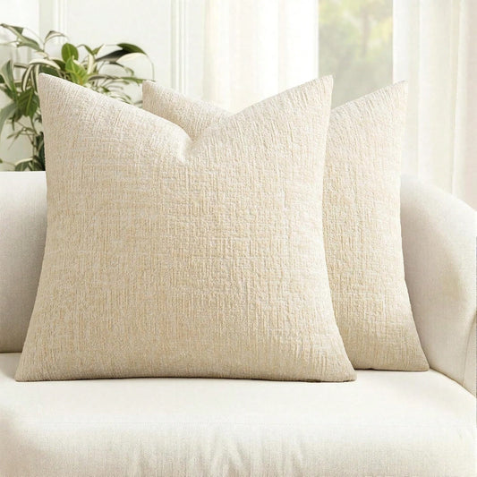 1pc 18x18 Inch Beige Sofa Pillow Cover, Soft Comfortable Textured Chenille Pillowcase, Suitable For Home Decor, Sofa, Living Room Cushion, Bedroom