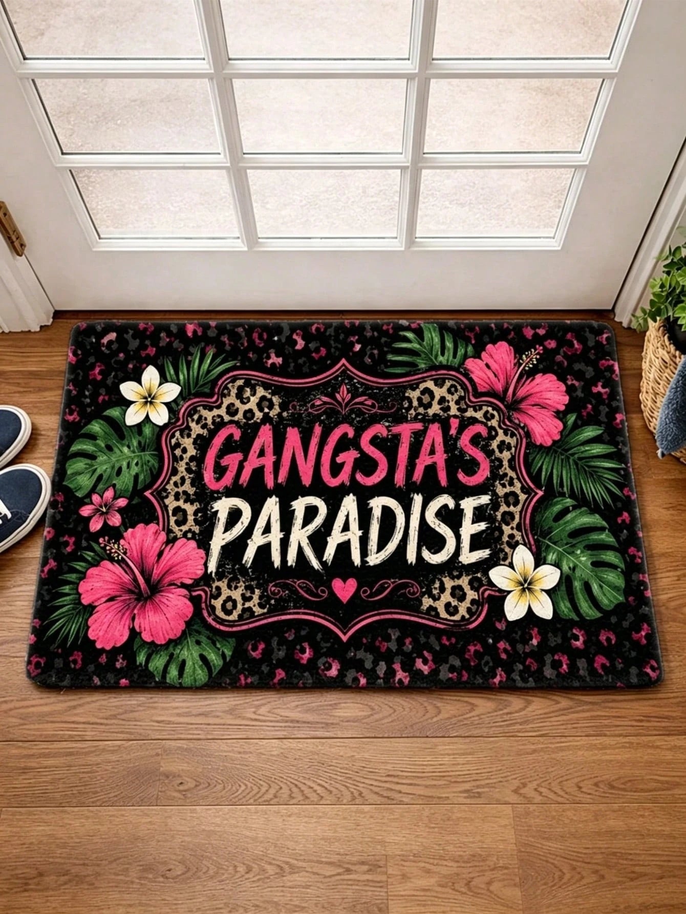 1pc 2D Flat Printing Rug, Outdoor Courtyard Door Mat, Gangsta'S Paradise Leopard Print Floral Pattern Rugs, Durable And Machine Washable Foot Mat, Living Room Bedroom Office Bathroom Corridor Kitchen